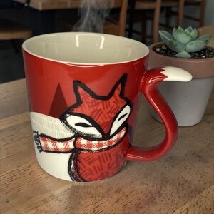 Starbucks Holiday Red Fox Coffee Mug Cup Handle Tail